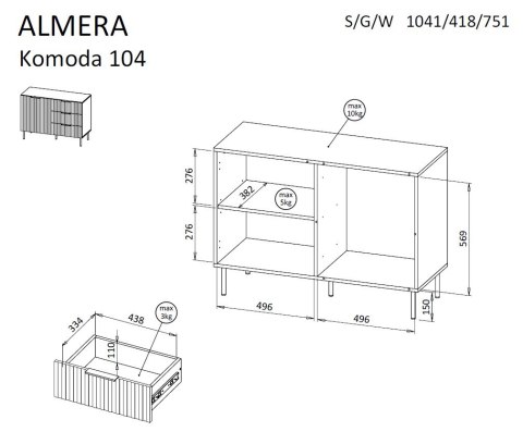 Cama MEBLE Komoda 2 ALMERA 104x42x75 orzech/kaszmir