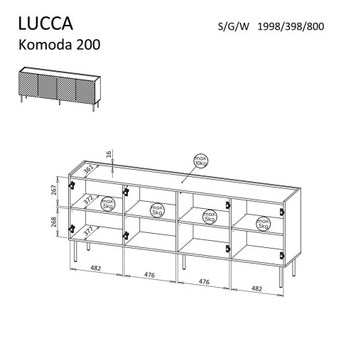 Cama MEBLE Komoda 4D LUCCA 200x40x80 biały