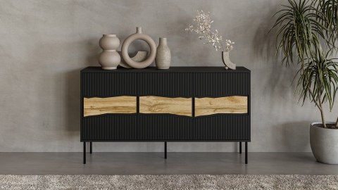 Cama MEBLE Komoda INSERTO 3D 143,5x40x80 czarny + LED