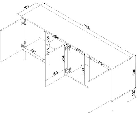 Cama MEBLE Komoda INSERTO 3D1W 190x40x80 kaszmir + LED