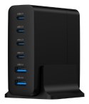 GEMBIRD GEMBIRD 6-PORTOWA SZYBKA ŁADOWARKA SIECIOWA GAN (PD) 6XUSB (2X USB-A + 4X USB-C), 75W, CZARNA