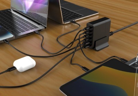 GEMBIRD GEMBIRD 6-PORTOWA SZYBKA ŁADOWARKA SIECIOWA GAN (PD) 6XUSB (2X USB-A + 4X USB-C), 75W, CZARNA