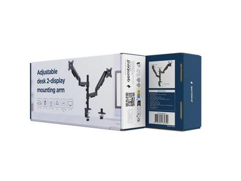 GEMBIRD GEMBIRD BIURKOWE, REGULOWANE RAMIĘ/UCHWYT NA DWA MONITORY OD 17" DO 32", OBCIĄŻENIE DO 9 KG