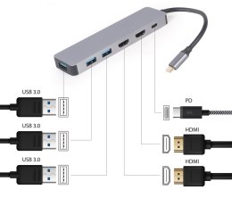 GEMBIRD GEMBIRD MULTI ADAPTER USB TYP-C 3W1 SREBRNY HUB USB, HDMI, PD (100W)