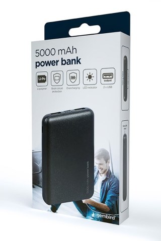GEMBIRD GEMBIRD POWERBANK 5000MAH 2X USB, CZARNY