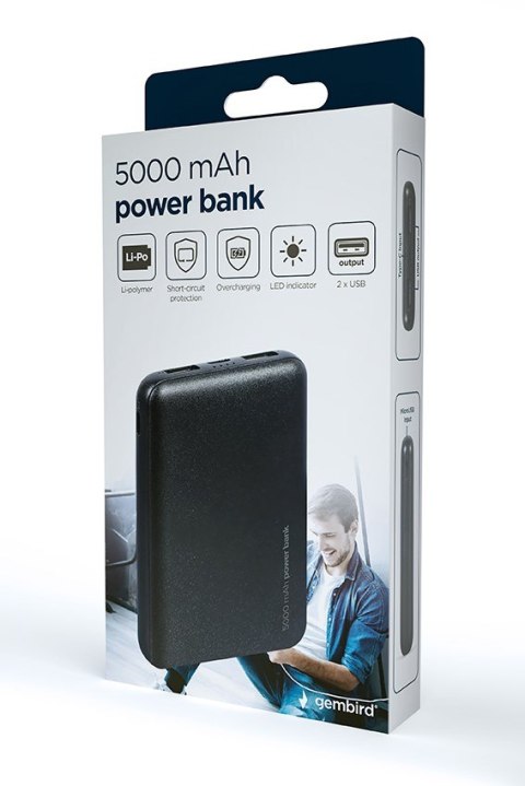 GEMBIRD GEMBIRD POWERBANK 5000MAH 2X USB, CZARNY
