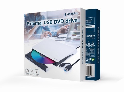 GEMBIRD GEMBIRD ZEWNĘTRZNA NAGRYWARKA DVD 8X, CD 24X USB 3.1 SLIM CZARNO-BIAŁA