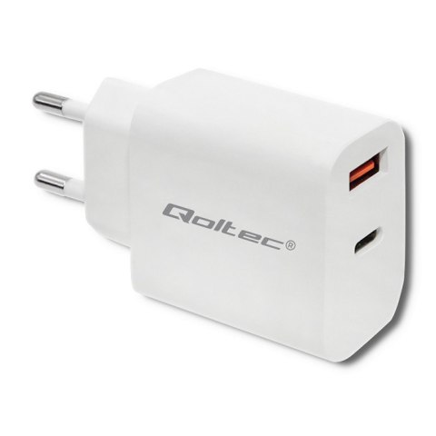 Qoltec QOLTEC ŁADOWARKA SIECIOWA 18W | 5-12V | 1.5-3A | USB TYP C PD | USB QC 3.0 | BIAŁA