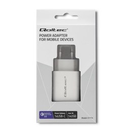 Qoltec QOLTEC ŁADOWARKA SIECIOWA 18W | 5-12V | 1.5-3A | USB TYP C PD | USB QC 3.0 | BIAŁA