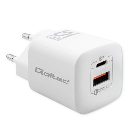 Qoltec QOLTEC ŁADOWARKA SIECIOWA 35W GAN ULTRA | 5-20V | 2.25-3A | 1 X USB TYP C PD | 1 X USB | BIAŁA