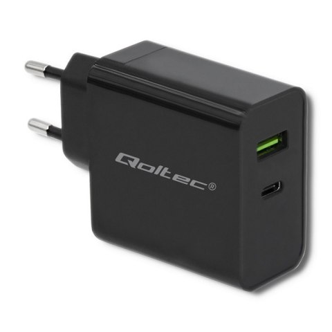 Qoltec QOLTEC ŁADOWARKA SIECIOWA 42W | 5-20V | 2.25-3A | USB TYP C PD | USB | CZARNA