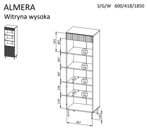 Cama MEBLE Regał 3 ALMERA 60x42x185 orzech/kaszmir
