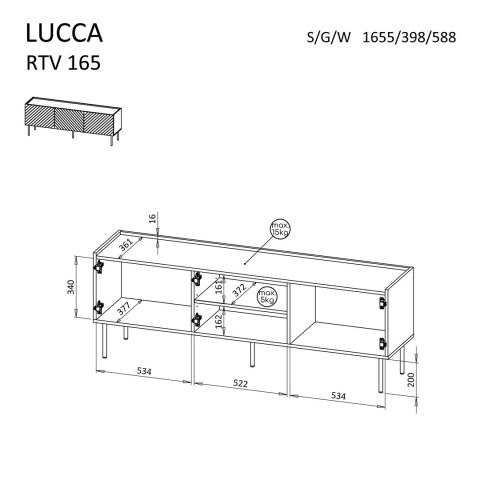 Cama MEBLE Szafka RTV 3D LUCCA 165x40x59 czarny