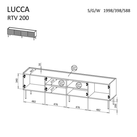 Cama MEBLE Szafka RTV 4D LUCCA 200x40x59 biały
