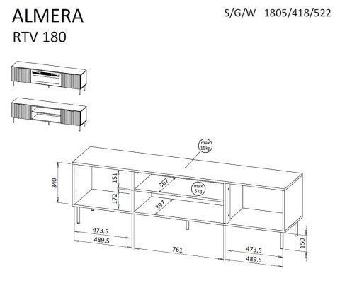 Cama MEBLE Szafka RTV ALMERA 180,5x42x52,5 orzech/kaszmir