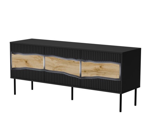 Cama MEBLE Szafka RTV INSERTO 3D 143,5x40x61,5 czarny + LED