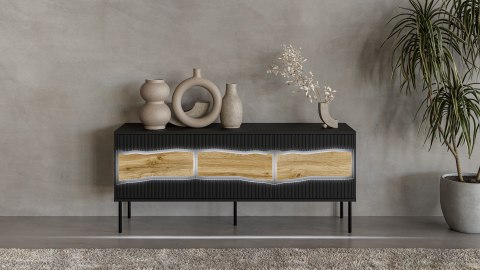 Cama MEBLE Szafka RTV INSERTO 3D 143,5x40x61,5 czarny + LED