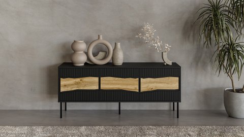 Cama MEBLE Szafka RTV INSERTO 3D 143,5x40x61,5 czarny + LED