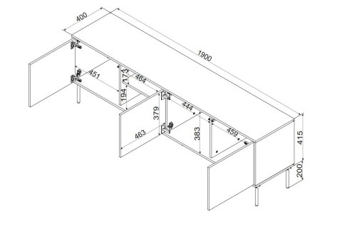 Cama MEBLE Szafka RTV INSERTO 3D1W 190x40x61,5 czarny + LED