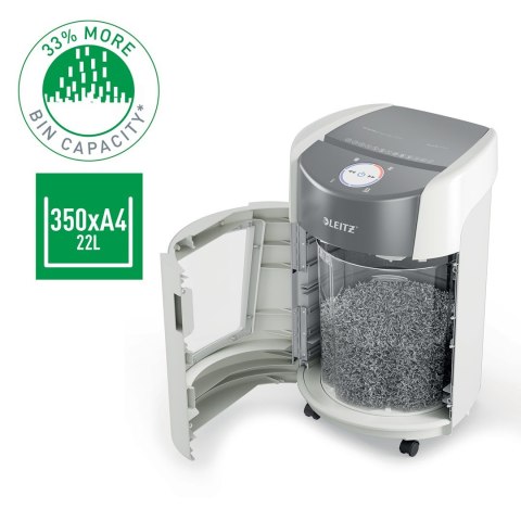 LEITZ Niszczarka Leitz IQ OptiMax Small Office 350, 22l, P5, 8 kartek, Automatyczny Start/Stop, Funkcja cofania, Obrotowy pojemnik - 3
