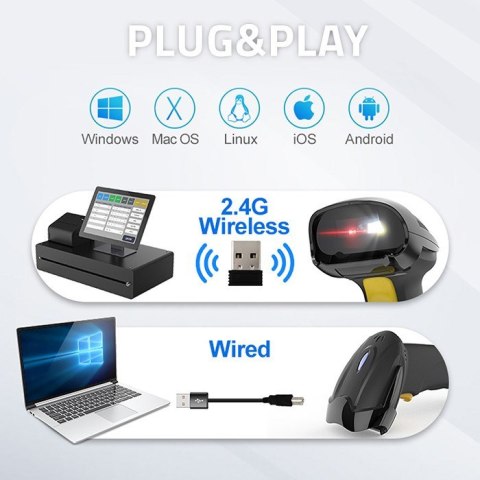 Qoltec QOLTEC CZYTNIK KODÓW KRESKOWYCH BEZPRZEWODOWY 1D | 2D | 2.4GHZ