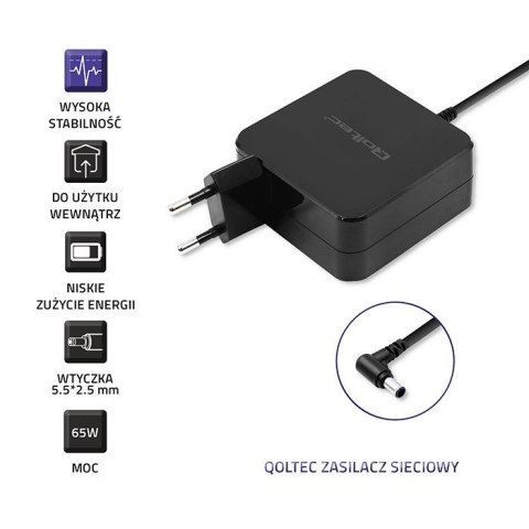 Qoltec Zasilacz sieciowy Qoltec 51745 do notebooka Asus (19 V; 3,42 A; 65W; 5.5 mm x 2.5 mm)