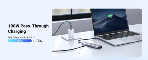 UGREEN Ugreen Wielofunkcyjny HUB 5w1 USB-C - HDMI 1.4 / 3 x USB-A / USB-C PD 100W CM511 - szary