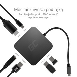 Green Cell GREEN CELL ADAPTER, PRZEJŚCIÓWKA HUB USB-C 6W1