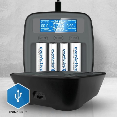 EverActive EVERACTIVE ŁADOWARKA DO AKMULATORÓW NI-MH USB-C NC1000MV2