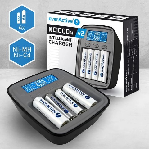 EverActive EVERACTIVE ŁADOWARKA DO AKMULATORÓW NI-MH USB-C NC1000MV2