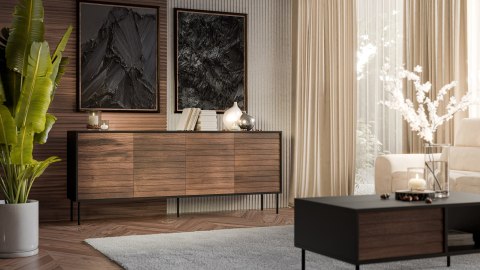 Cama MEBLE Komoda 4D CORTINA 200x40x81 czarny/orzech