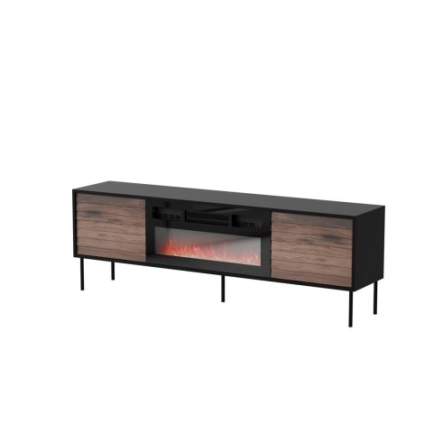 Cama MEBLE Szafka RTV CORTINA 180x40x60 czarny/orzech + kominek czarny
