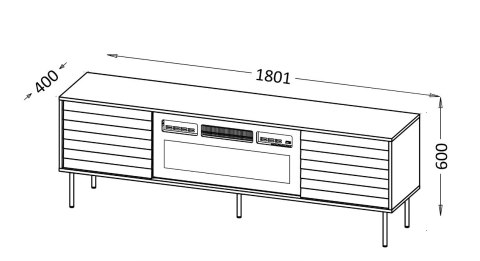 Cama MEBLE Szafka RTV CORTINA 180x40x60 czarny/orzech + kominek czarny