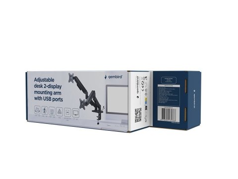 GEMBIRD GEMBIRD BIURKOWE RAMIĘ NA DWA MONITORY Z PORTAMI USB (REGULOWANE), OD 17" DO 32", OBCIĄŻENIE DO 9 KG