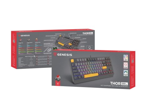 GENESIS KLAWIATURA DLA GRACZY GENESIS THOR 230 TKL ANCHOR GRAY NEGATIVE US RGB MECHANICZNA OUTEMU RED