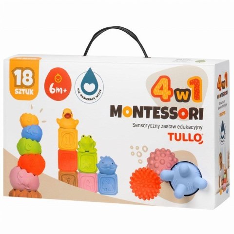 Tullo Tullo Klocki sensoryczne, piramida, piłki - zestaw edukacyjny Montessori 18 szt.