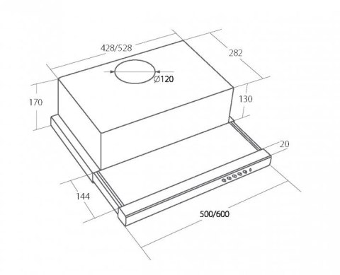 AKPO Okap podszafkowy teleskopowy AKPO WK-7 LIGHT ECO 50 INOX (265,5 m3/h; 500mm; kolor inox)