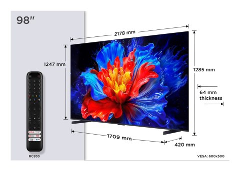 TCL Telewizor TCL 98P89K QLED 98'' 4K Ultra HD 144Hz Google TV Dolby Atmos Metaliczny