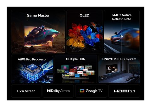 TCL Telewizor TCL 98P89K QLED 98'' 4K Ultra HD 144Hz Google TV Dolby Atmos Metaliczny