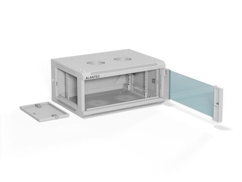 A-LAN ALANTEC Szafa wisząca 19" 4U 600x450, drzwi szklane, kolor szary, do samodzielnego montażu - Flat Pack (SW-4U-600-450-01-SF)