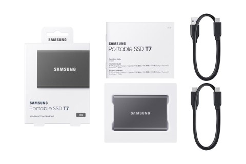 Samsung Dysk zewnętrzny SSD Samsung T7 (1TB; USB 3.2; szary; MU-PC1T0T/WW)