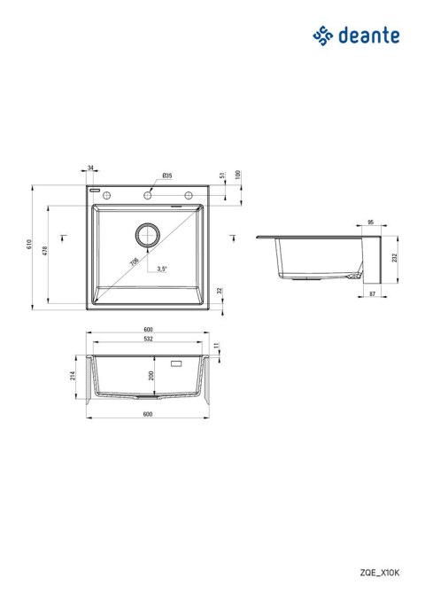 No name Zlewozmywak granitowy 1-komorowy ZQE A10K 5907650811374 (WYPRZEDAŻ)