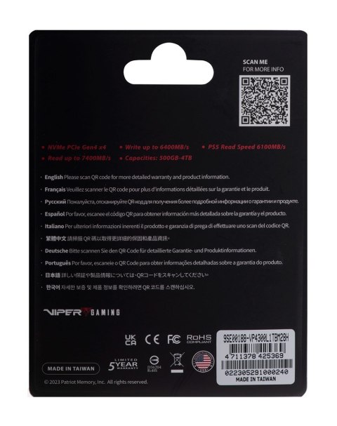 Patriot Memory SSD Patriot Viper VP4300L M.2 PCI-Ex4 NVMe 1TB