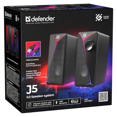 Defender DEFENDER GLOSNIKI PC J5 2.0 6W LED USB CZARNE 65965