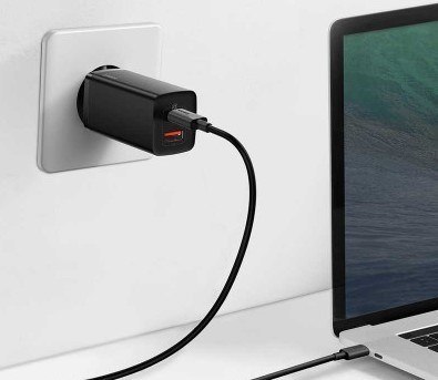 Baseus Ładowarka sieciowa Baseus GaN2 Lite, USB + USB-C, 65W, EU (czarna)