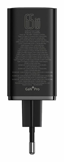 Baseus Ładowarka sieciowa Baseus GaN6 Pro FastCharger 2C+2U 65W EU (cluster black)