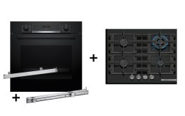 BOSCH Zestaw piekarnik BOSCH HBA514BB3 + prowadnice teleskopowe BOSCH HEZ538000 + płyta gazowa BOSCH PNH6B6K40