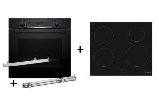 BOSCH Zestaw piekarnik BOSCH HBA514BB3 + prowadnice teleskopowe BOSCH HEZ538000 + płyta indukcyjna BOSCH PUE611BB5E