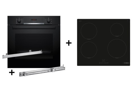 BOSCH Zestaw piekarnik BOSCH HBA514BB3 + prowadnice teleskopowe BOSCH HEZ538000 + płyta indukcyjna BOSCH PUE611BB5E