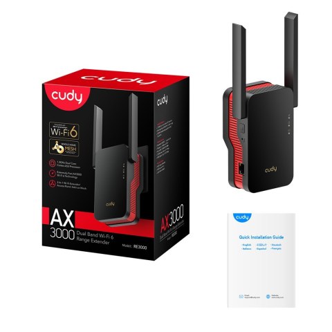 CUDY Wzmacniacz sygnału WIFI CUDY RE3000 LAN 1xGigabit AX3000 Dual Band Wi-Fi 6 Mesh